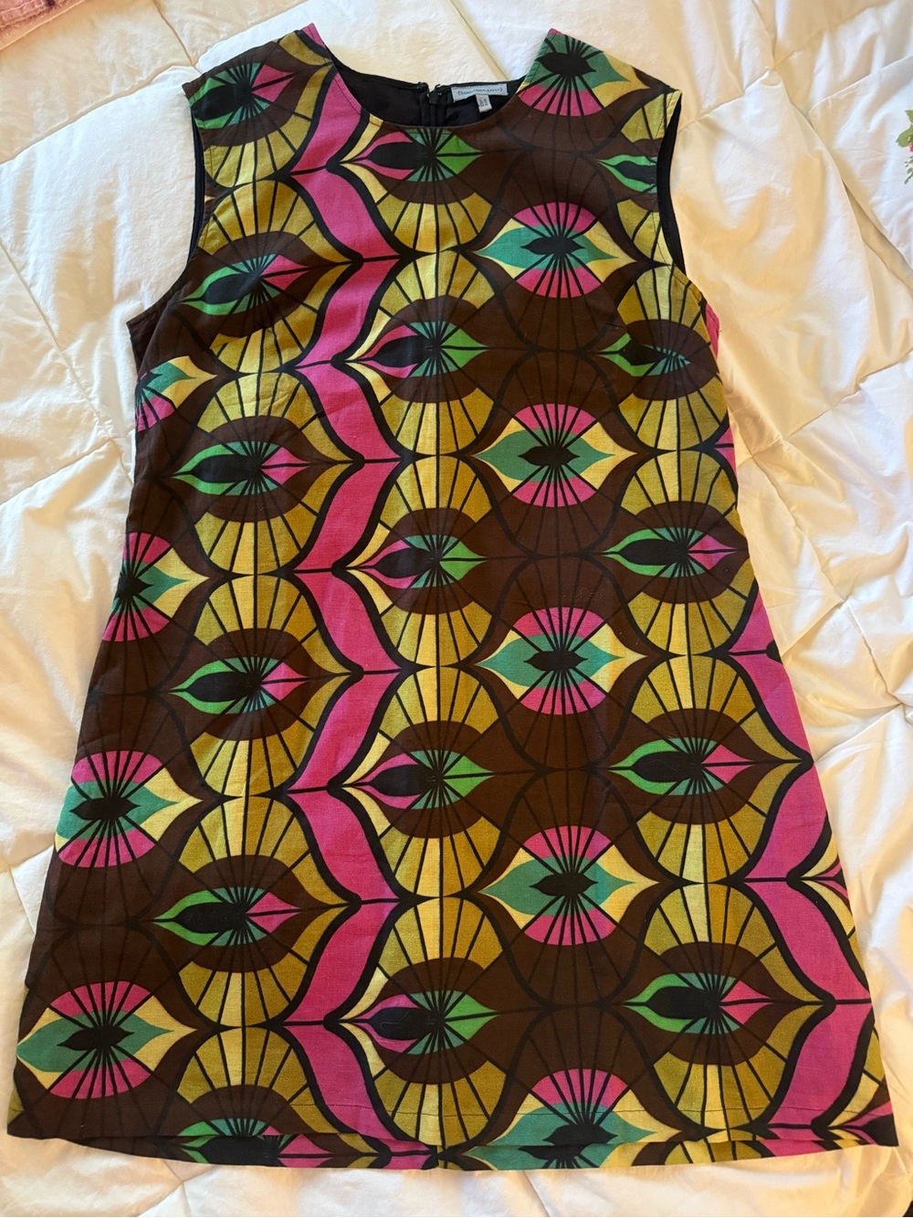Size Large Petite Retro Mod Geometric Print Shift Dress Sleeveless A-Line